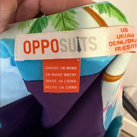 Opposuits Blue, Pink, Green Tropical Print Skirt with pink flamingos.  Size 16 - Picture 2 of 6